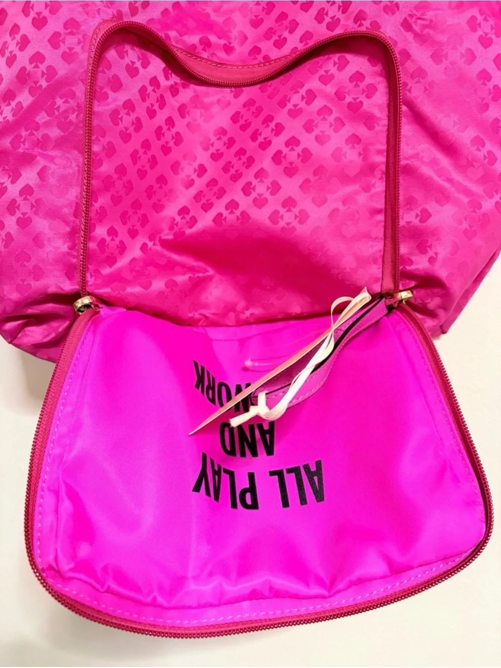 kate spade Hot Pink Packable Tote with Cream-Trim Straps NWOT